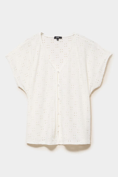 T-shirt dentelle avec boutons blanc femme