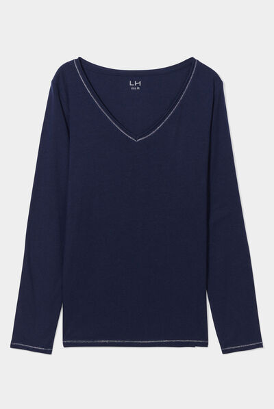 T-shirt manches longues bleu marine femme