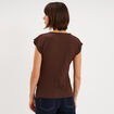 T-shirt fronc&eacute; gaufr&eacute; manches courtes marron fonc&eacute; femme