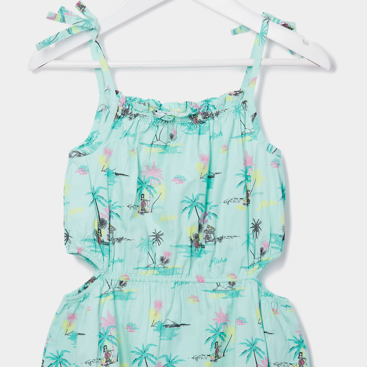 Robe cintrée à bretelles et ouvertures bleu turquoise fille