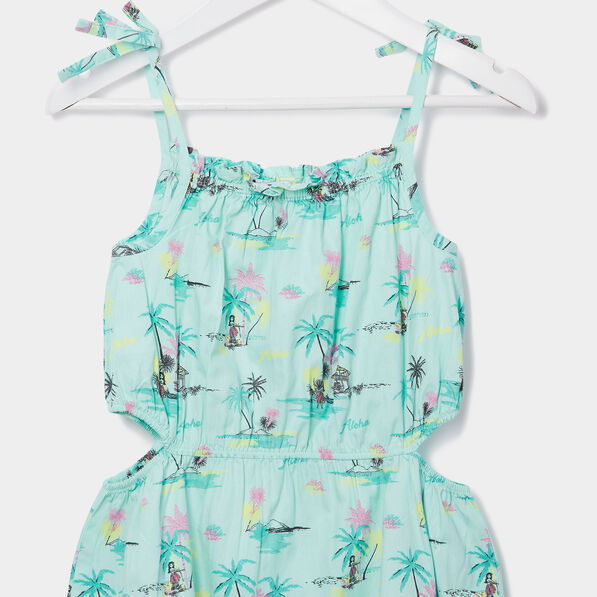 Robe cintrée à bretelles et ouvertures bleu turquoise fille
