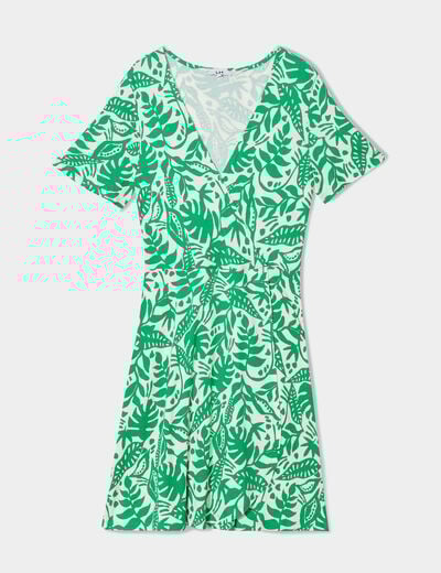 Robe patineuse manches courtes vert femme