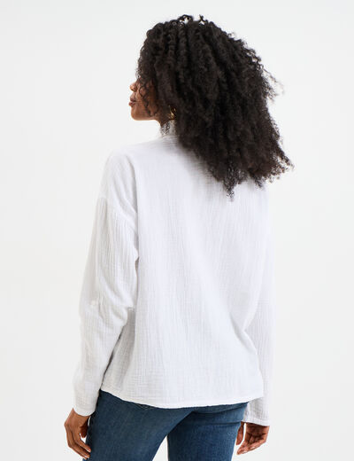 Chemise manches longues en gaze de coton blanc femme