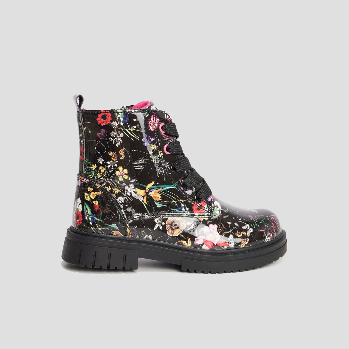 Bottines vernies print fleuri noir fille