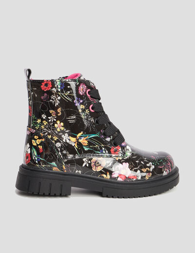 Bottines vernies print fleuri noir fille