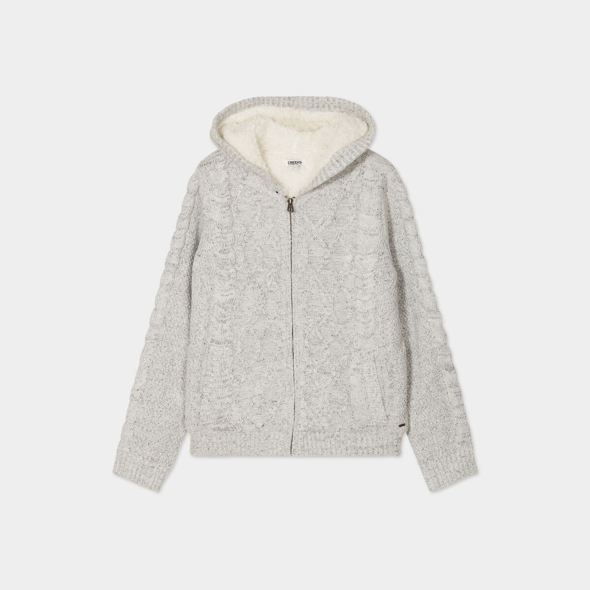 Sweat zipp&eacute; doublure effet sherpa gris femme