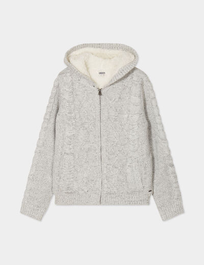 Sweat zippé doublure effet sherpa gris femme
