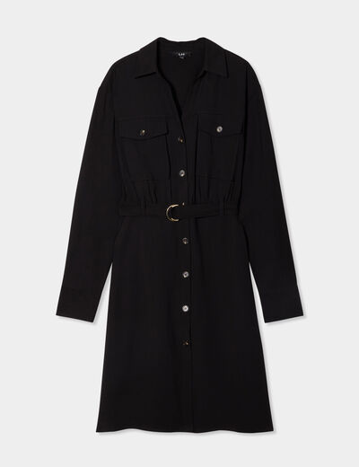Robe chemise ceinturée noir femme