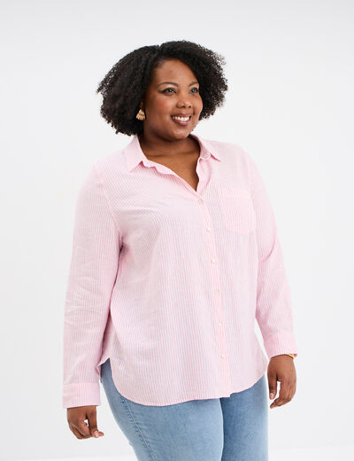 Chemise oversize lin mélangé rose femme grande taille