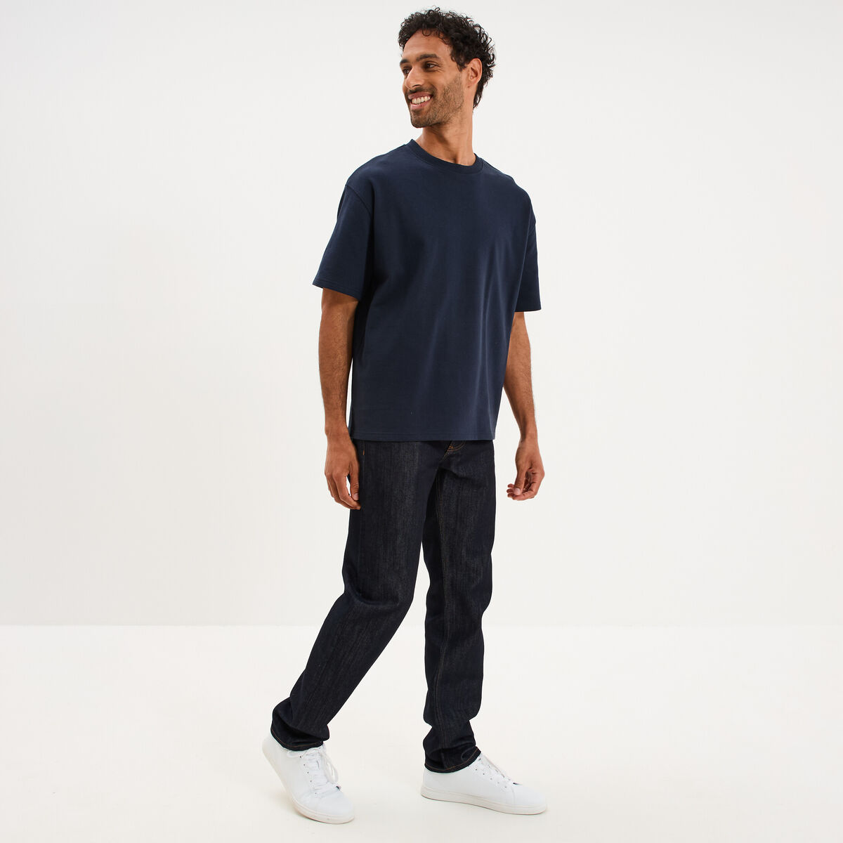 T-shirt col rond droit relax fit bleu marine homme