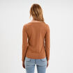 T-shirt coton col rond manches longues marron clair femme