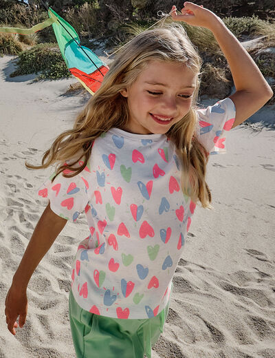 T-shirt col rond manches courtes coton ecru fille
