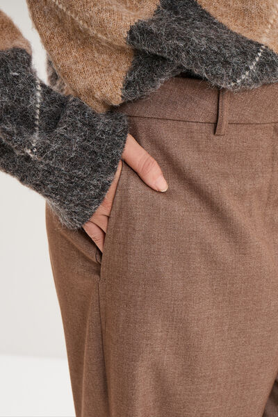 Pantalon barrel taille haute 7/8&egrave;me beige femme