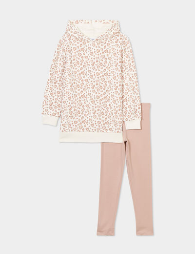 Ensemble sweat long et legging beige fille