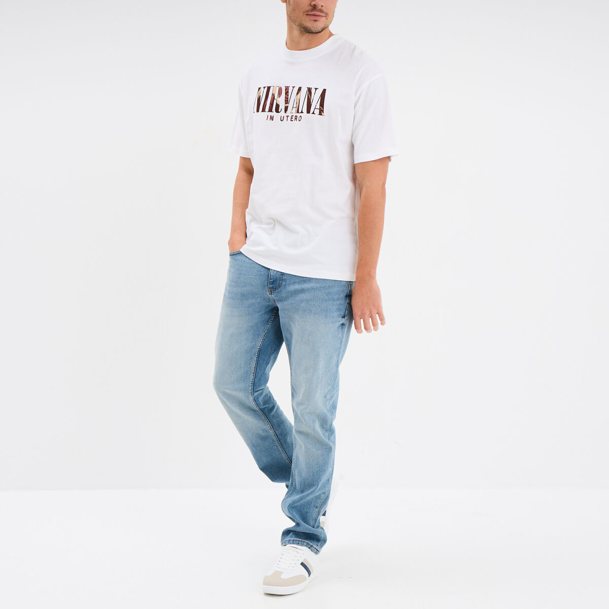 T-shirt manches courtes coton Nirvana blanc homme