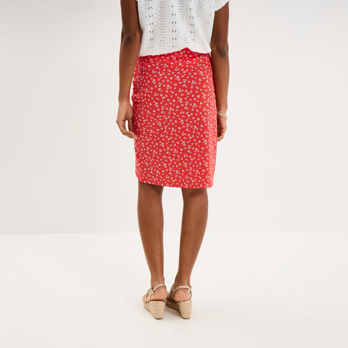 Jupe courte taille &eacute;lastiqu&eacute;e stretch rouge coquelicot femme