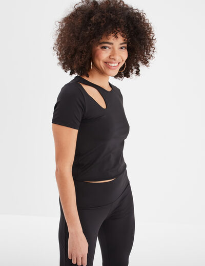 T-shirt cintré avec ouverture noir femme