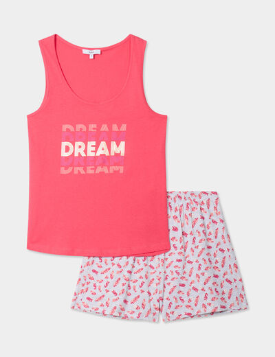 Ensemble pyjama short et débardeur coton vieux rose femme