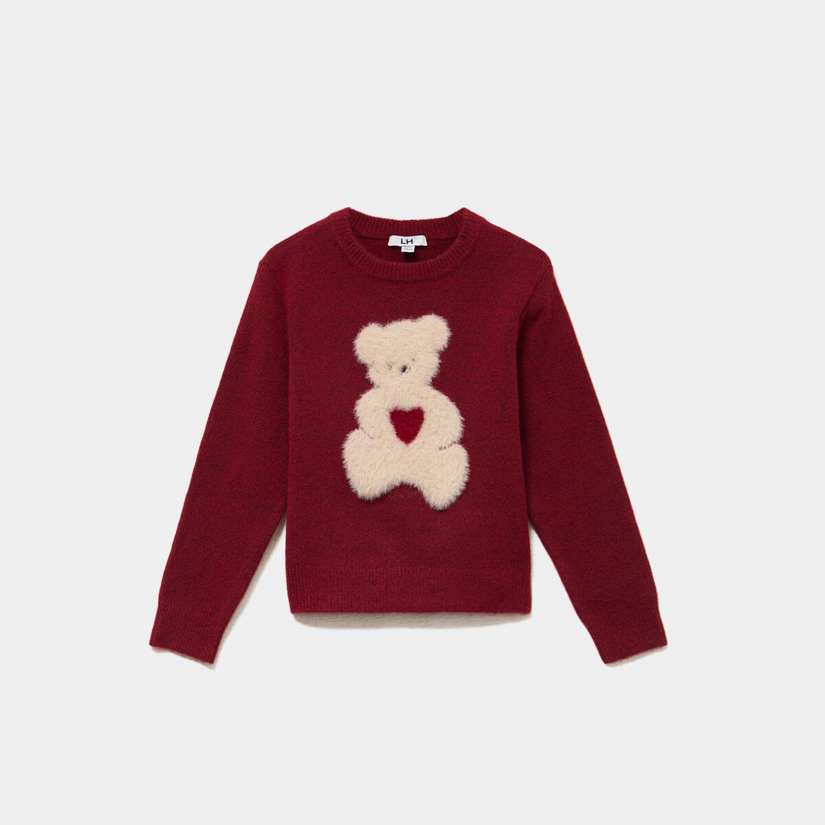 Pull col rond manches longues bordeaux fille