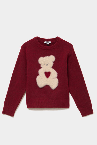 Pull col rond manches longues bordeaux fille