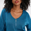 Pull chauve-souris col en V détail zippé bleu pétrole femme