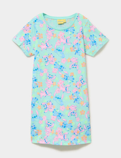 Chemise de nuit mi-longue coton Stitch vert clair fille