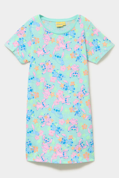 Chemise de nuit mi-longue coton Stitch vert clair fille