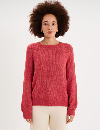 Pull col rond manches longues rose cerise femme