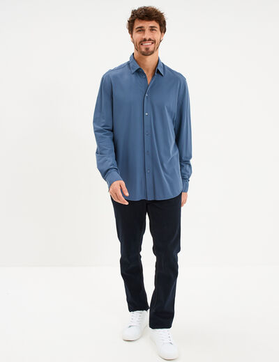 Chemise manches longues stretch bleu gris homme