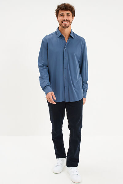 Chemise manches longues stretch bleu gris homme