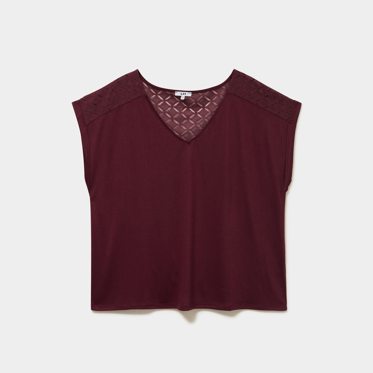 T-shirt droit avec dos dentelle oversize violet fonc&eacute; femme grande taille
