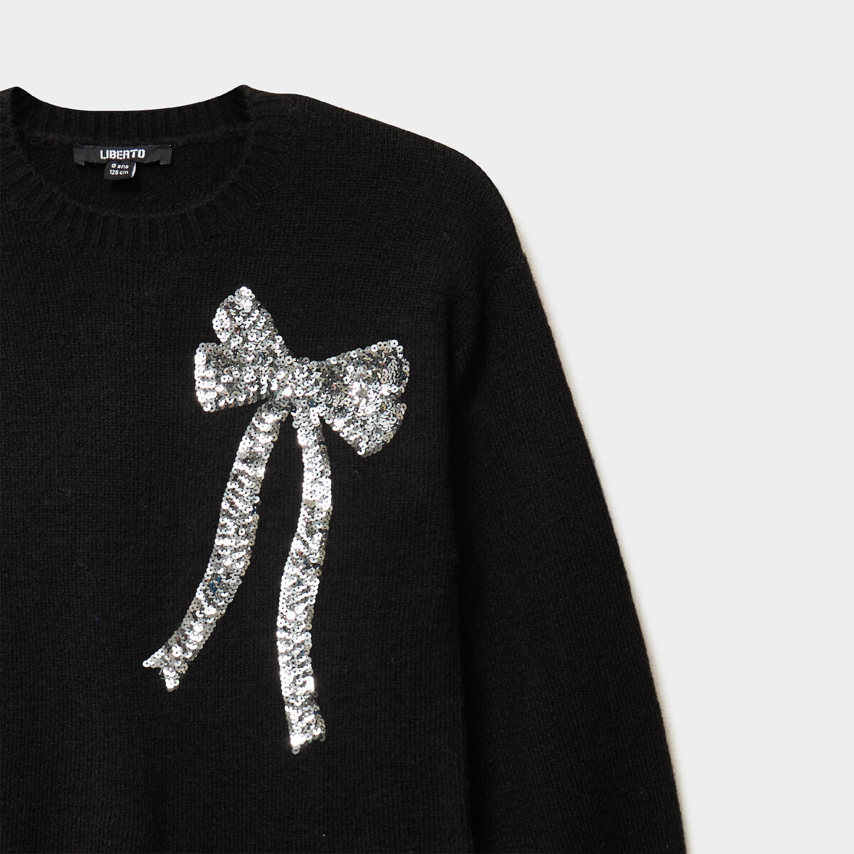 Robe pull avec d&eacute;tails sequins noir fille