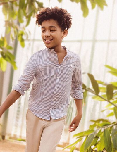 Chemise col mao manches longues Creeks gris clair garçon