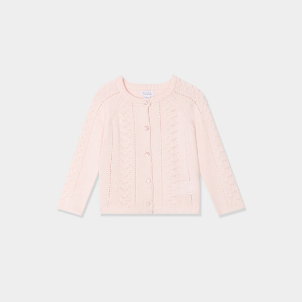 Gilet boutonné manches longues coton rose clair bébé fille
