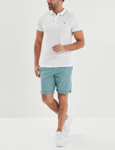 Polo manches courtes bords contrastés blanc homme