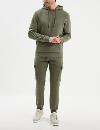 Sweat molleton à capuche hoodie vert kaki homme