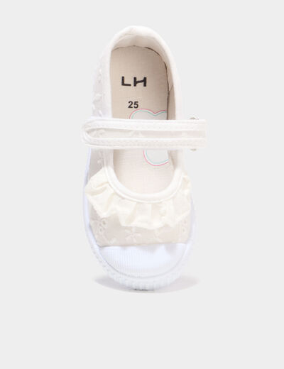 Babies toile broderie &agrave; bout renforc&eacute; blanc fille