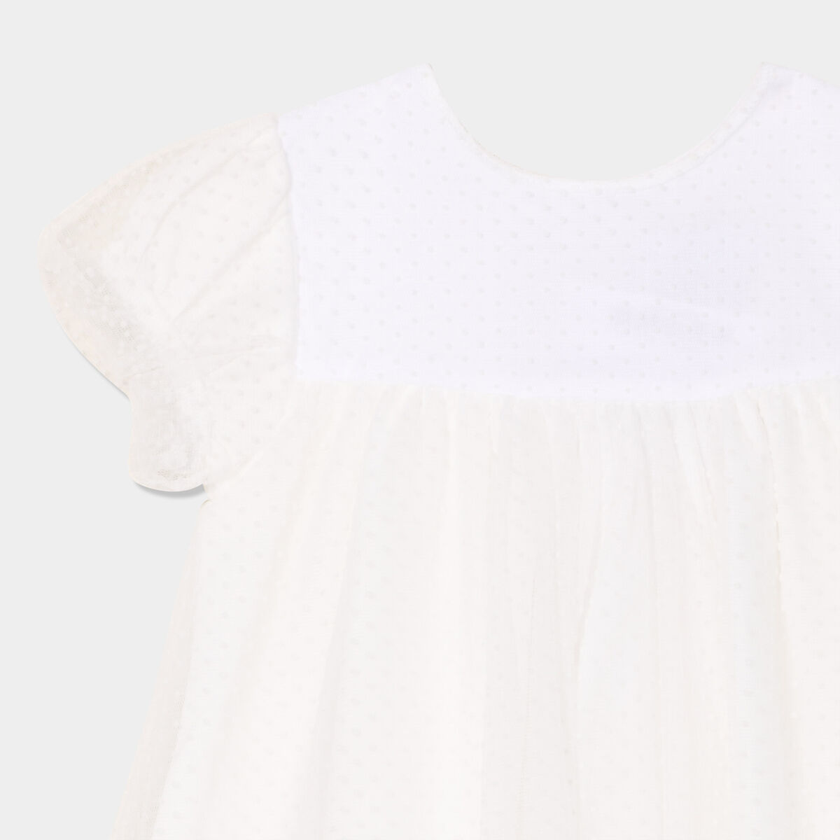 Robe tulle plumetis manches courtes blanc b&eacute;b&eacute; fille