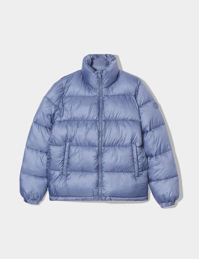 Doudoune col montant zippée bleu gris femme
