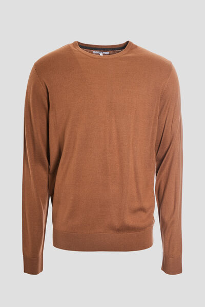 Pull droit col rond camel homme