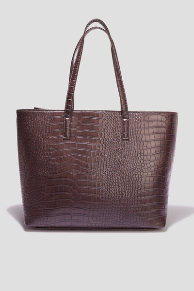 Sac cabas texturé marron foncé femme
