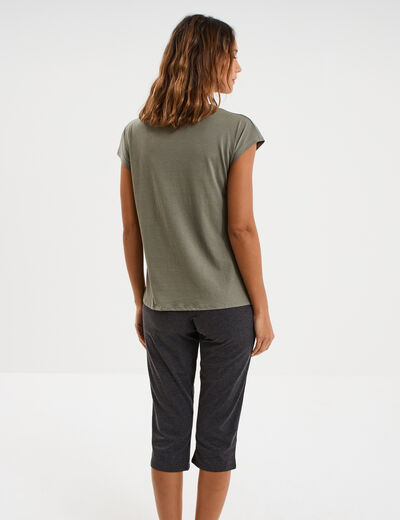 Ensemble pyjama corsaire et t-shirt vert kaki femme