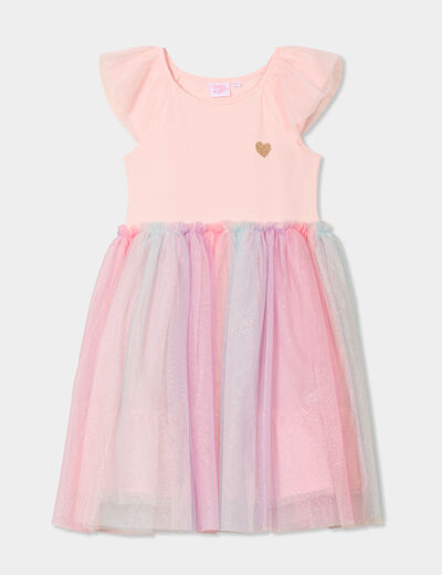 Robe midi bas en tulle manches courtes rose clair fille