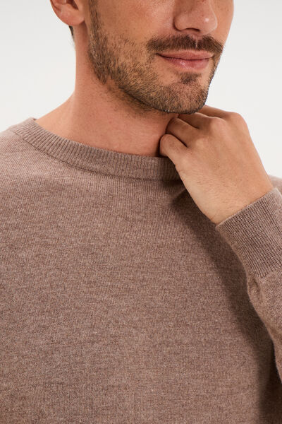 Pull col rond manches longues gris homme