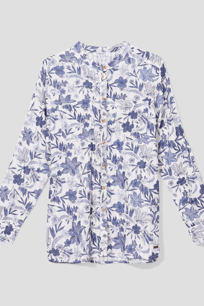 Chemise manches longues col mao ecru femme