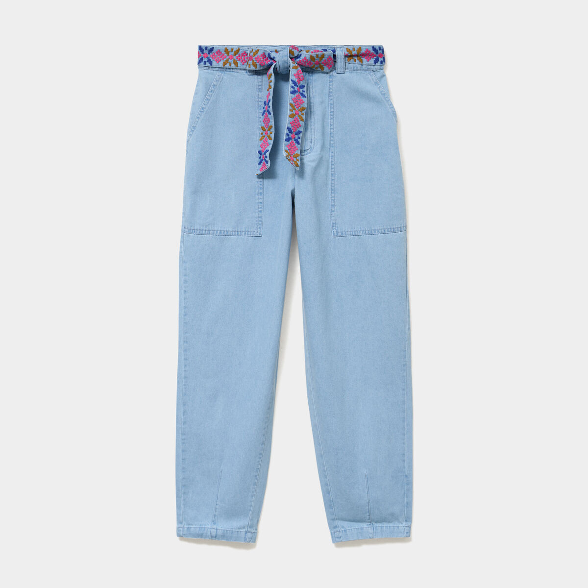 Jean mom cropped taille haute &agrave; ceinture denim triple stone femme