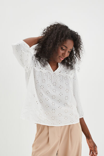 Blouse broderie anglaise coton Creeks jaune clair femme