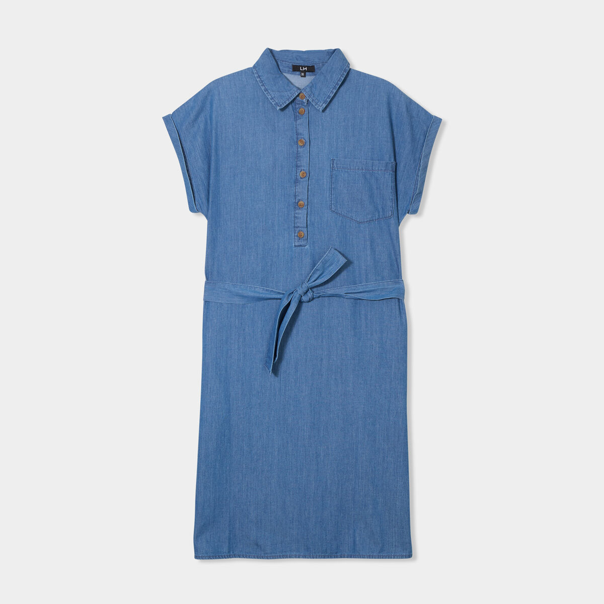 Robe En Jean Décontractée Femme – Manches Longues, Boutonnée, Ceinturée, Avec Poches, Taille Midi