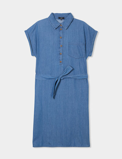 Robe en jean courte ceinturée denim double stone femme