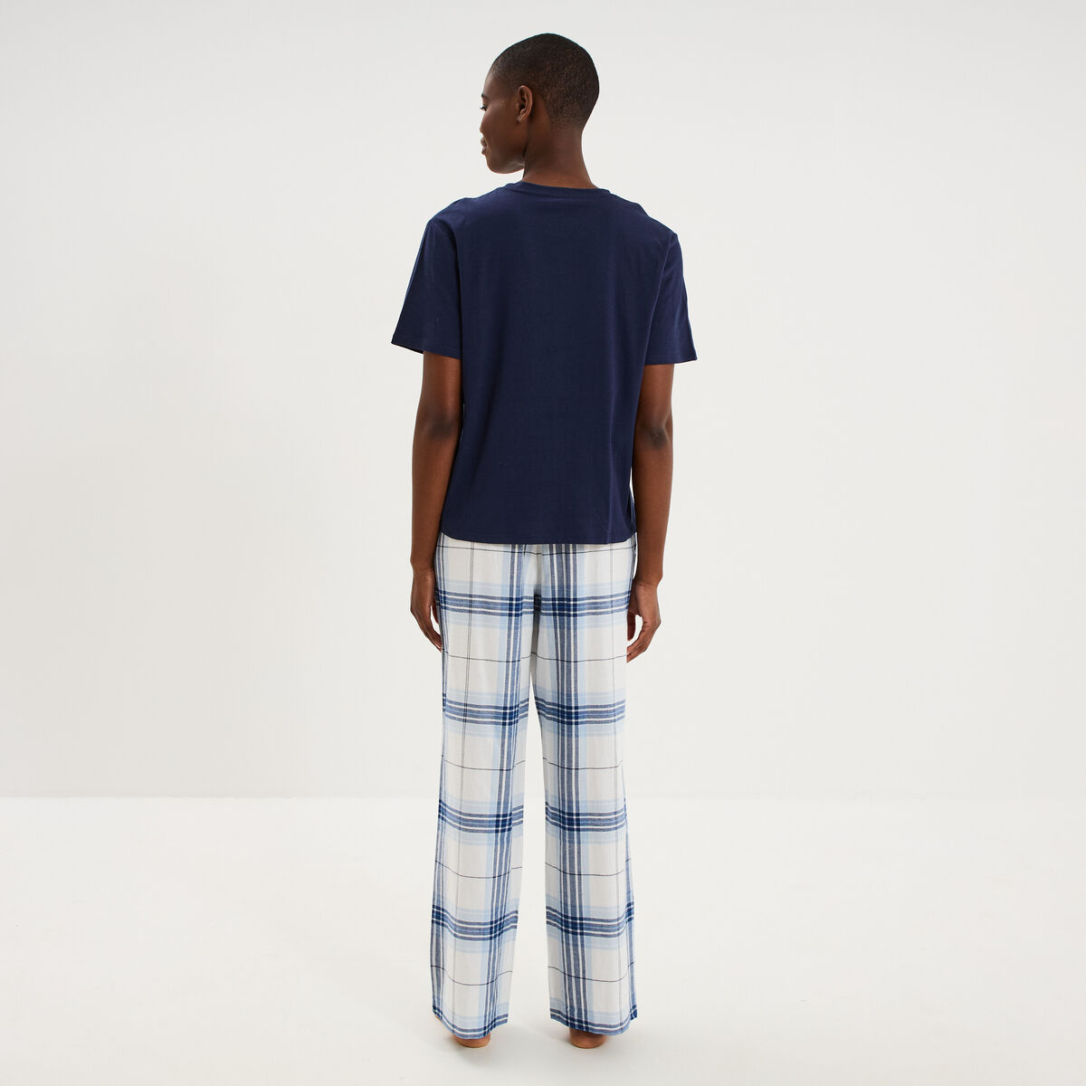 Ensemble pyjama pantalon t-shirt coton bleu femme